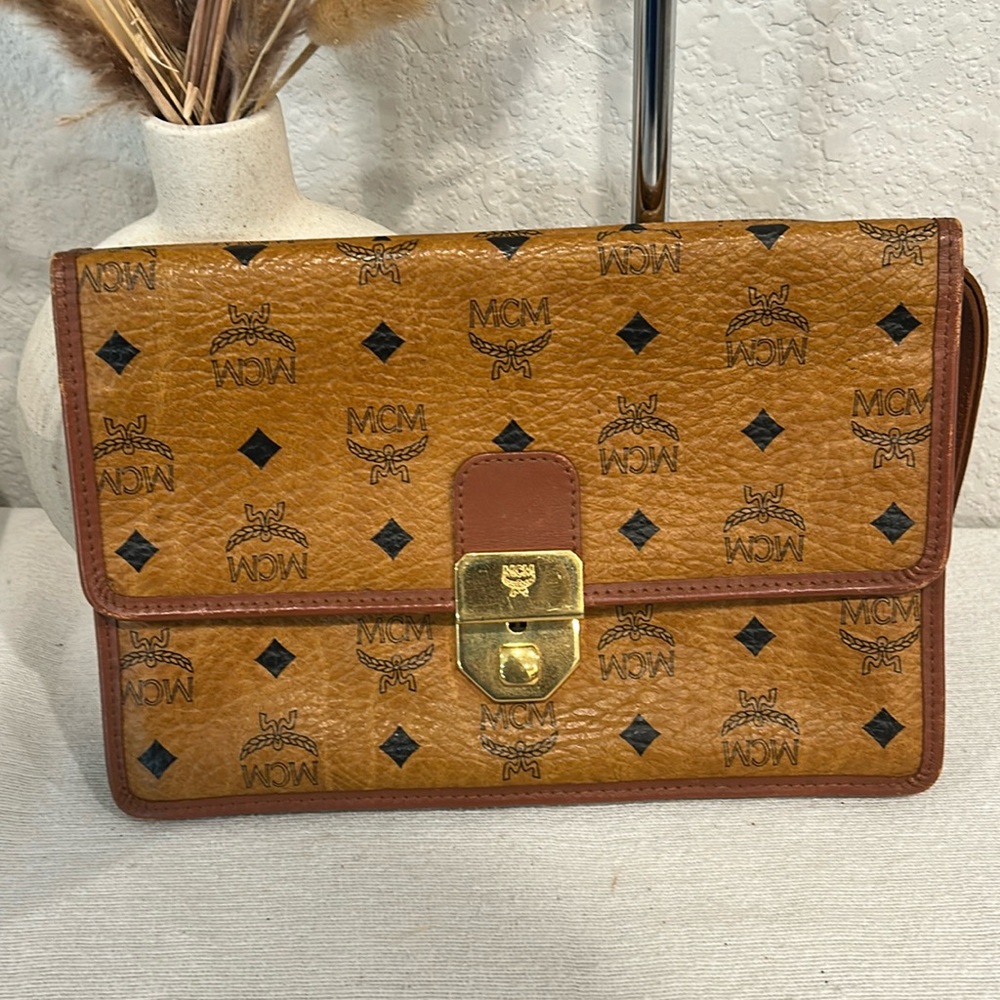 MCM Vicetos Logogram Clutch Bag PVC Brown Auth 74415